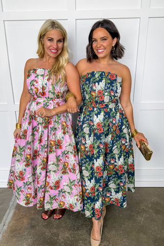 The Garden Soirée Midi Dress in Navy Floral