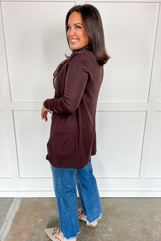 Full of Grace Long Open Cardigan in Brown