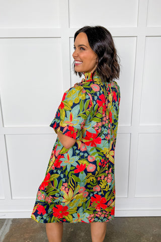 Paradise In Bloom Navy Multicolor Dress