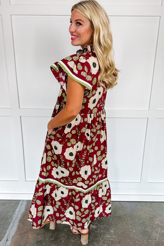 Capture The Moment Floral Midi Dress in Wine