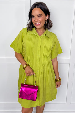 chartreuse pleated dress Pleated Mini Dress - Chartreuse