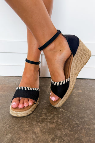 The Peyton Stitch Espadrille Wedge in Black