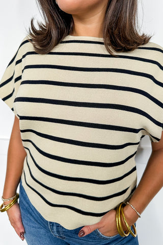 Spiced Chai Taupe & Black Striped Sweater Top