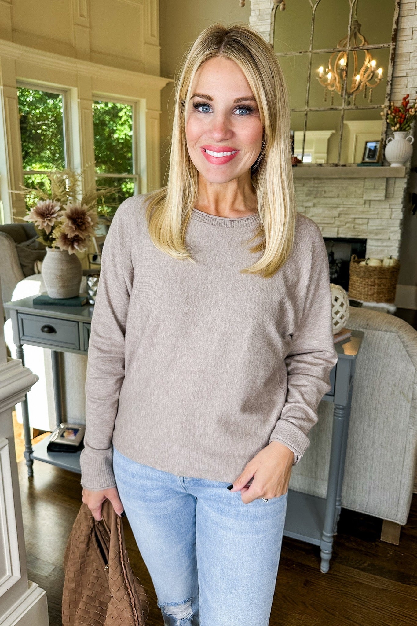 Heathered Taupe Cozy Long Sleeve Sweater