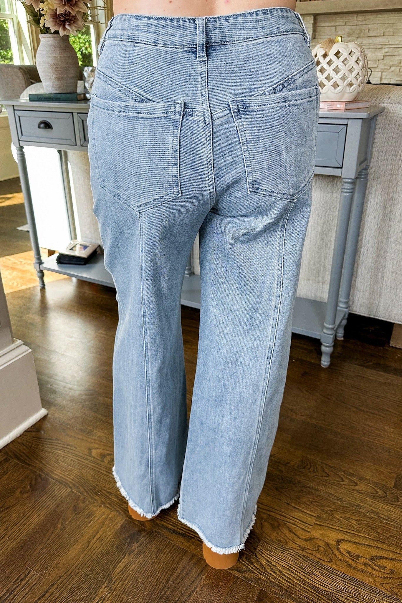 Light Wash Mid-Seam Super Wide Leg Jeans