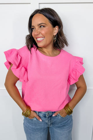 The Ruffle Statement Top in Pink