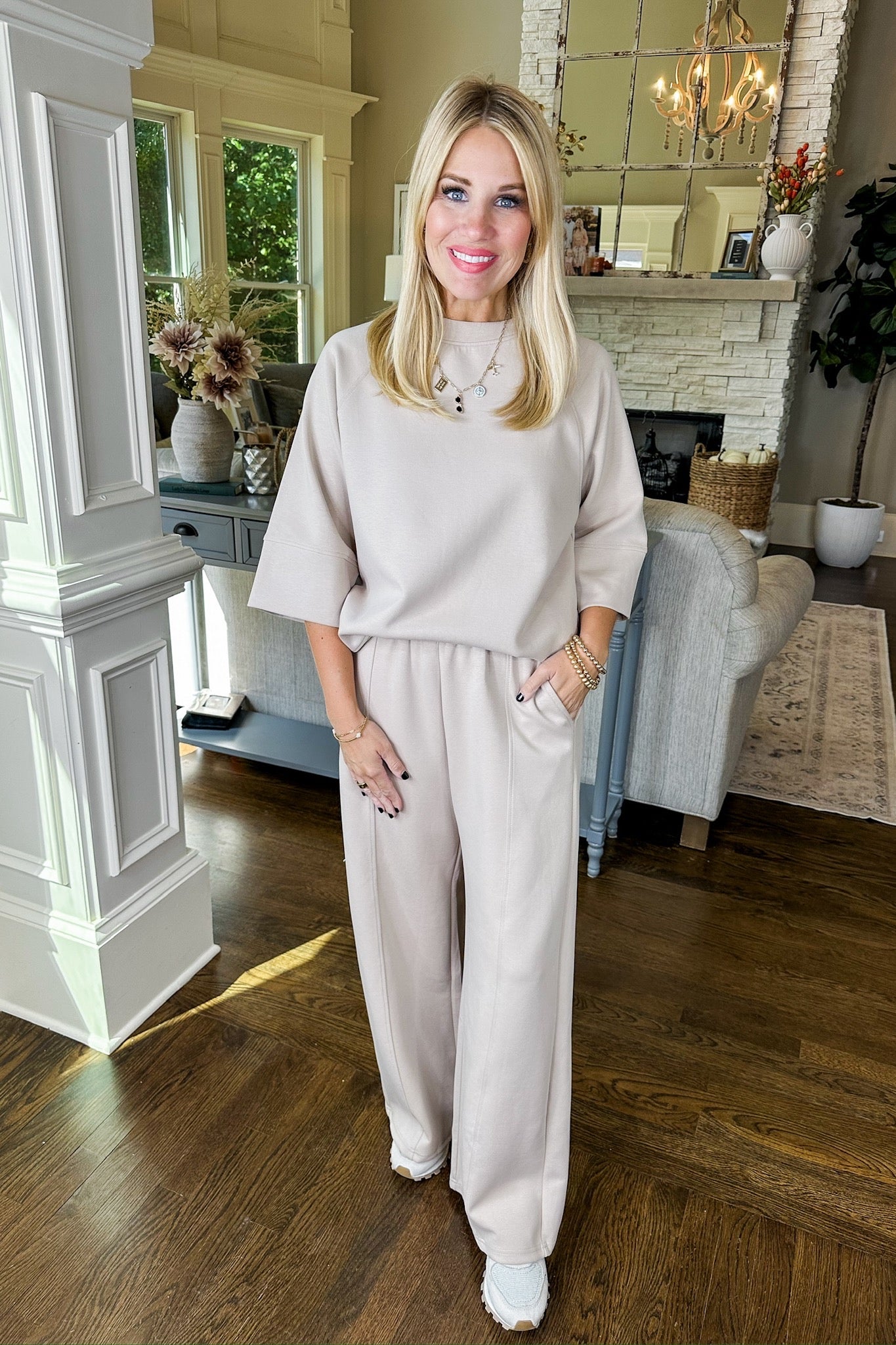 Comfy High End Oversized Travel Top & Pants Set in Taupe