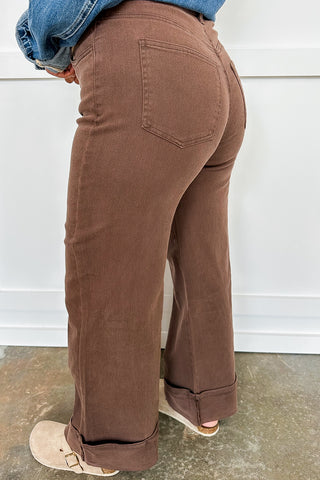 Chocolate Cropped Wide Leg Cuffed Pant