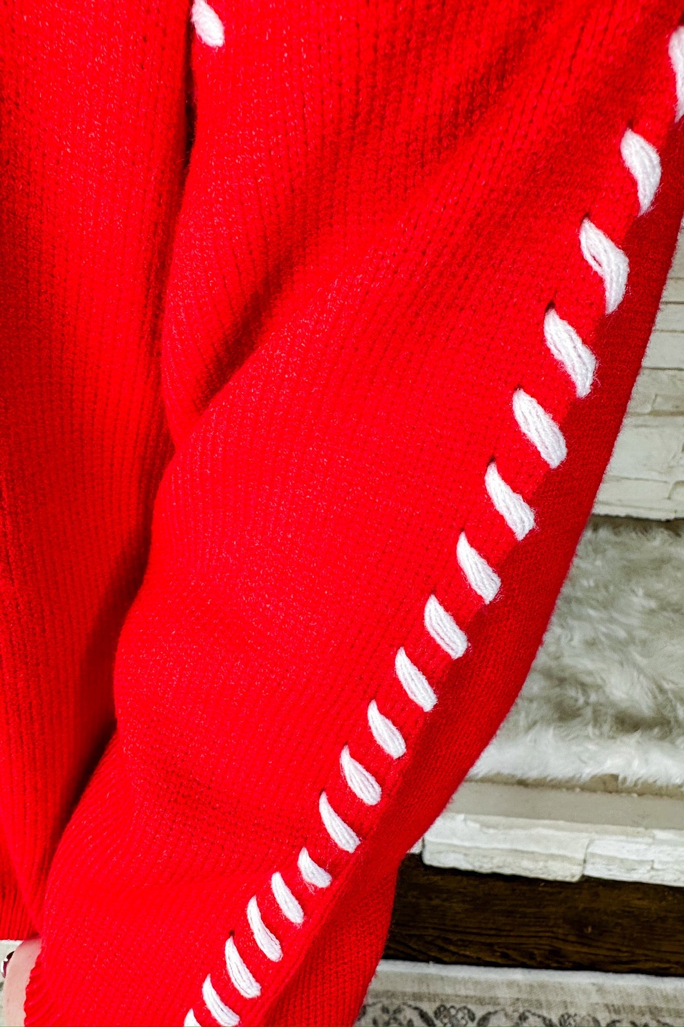 White Coquette Bow Stitched Seam Red Knit Sweater