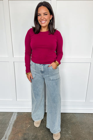 Everyday Basic Layering Long Sleeve Top in Wine