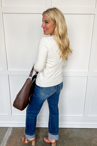 Timeless Ivory Long Sleeve Front Button Cardigan