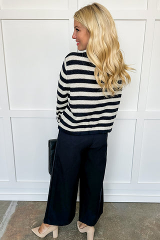 Black & White Striped Gold Button Cardigan