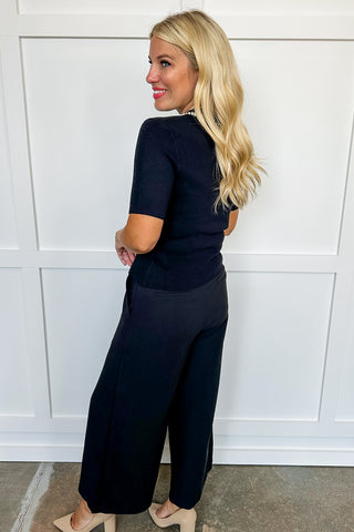 Not On My Level Bedazzled Collared Black Top