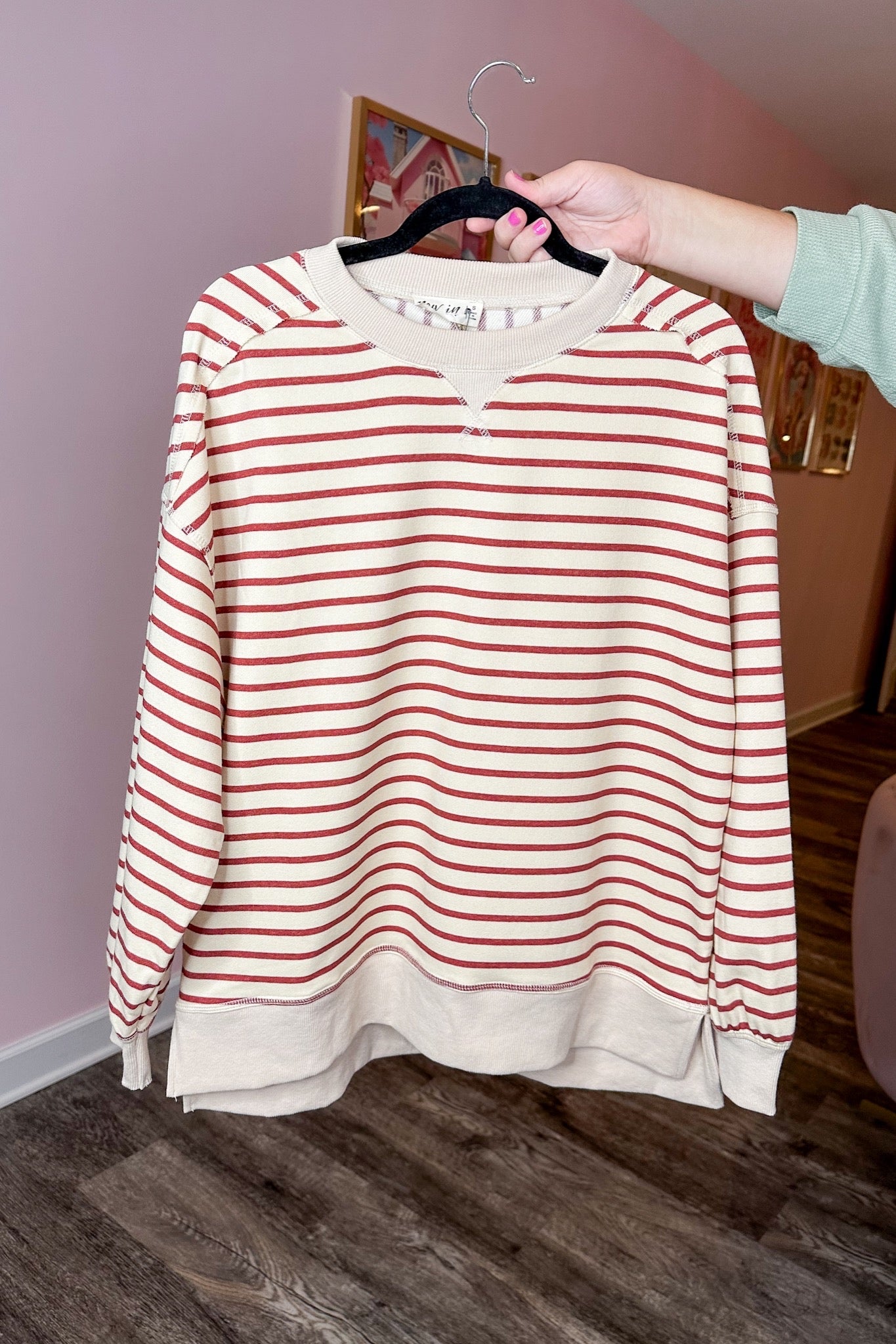 Designer Lookalike Oversized Striped Pullover in Brick/Beige