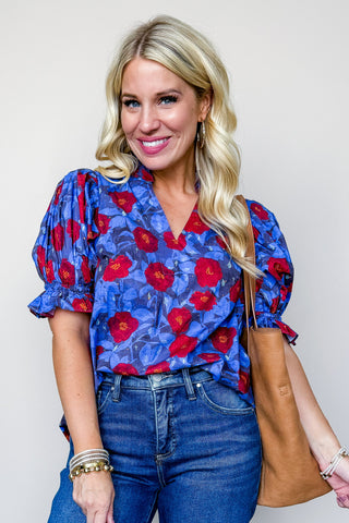 Midnight Bloom Ruffle Blouse