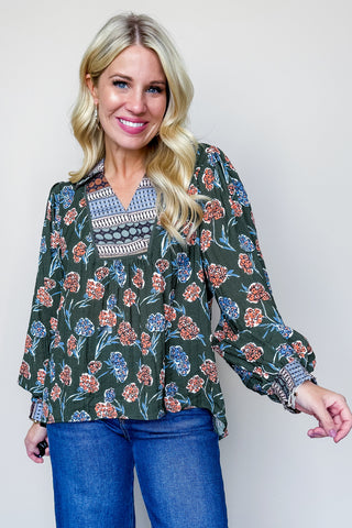 Meadow Mist Printed V Neck Detail