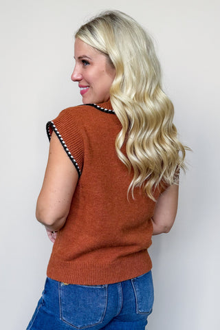 Terracotta Collared Short Sleeve Sweater Top