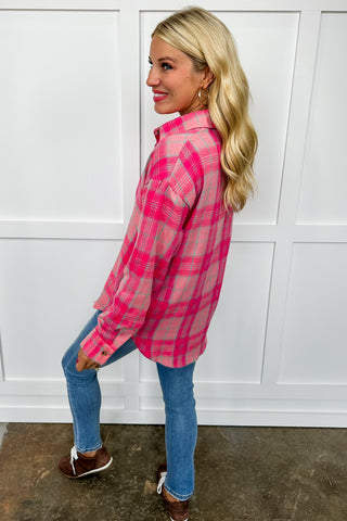 Bubblegum Plaid Pink Flannel Button Down Top