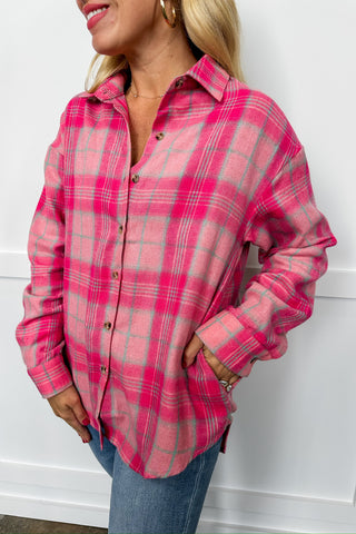 Bubblegum Plaid Pink Flannel Button Down Top