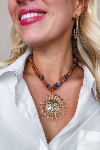 Golden Sun Pendant Scarf Necklace