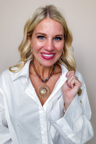 Golden Sun Pendant Scarf Necklace