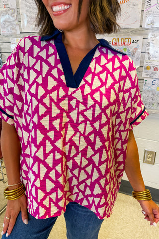 Mulberry Geometric Collared Top