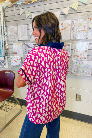 Mulberry Geometric Collared Top