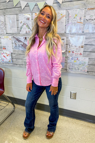 Sweet Spot Button-Up Top in Pink