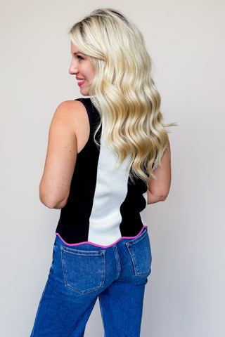 Spotlight Black & White Striped Sleeveless Sweater Top