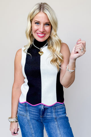 Spotlight Black & White Striped Sleeveless Sweater Top
