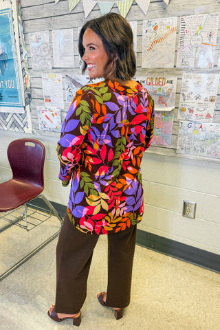 Dear Scarlett Liz Bell Printed Top in Chocolate Multi Botanical