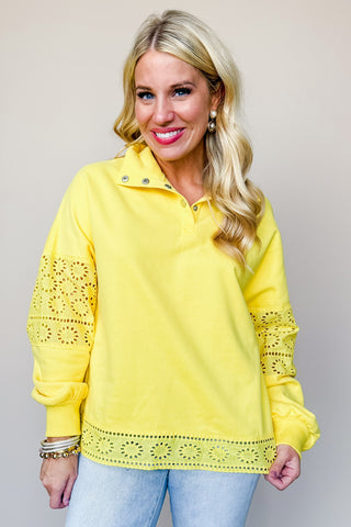 Hot Pink Deal - Bright Yellow Lace Pullover Top