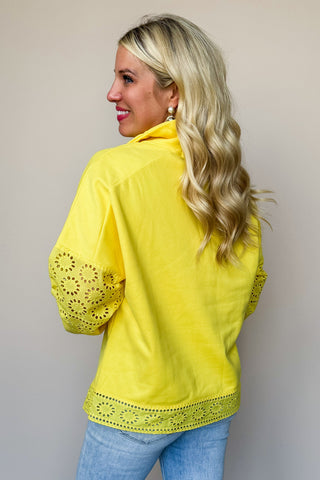 Hot Pink Deal - Bright Yellow Lace Pullover Top