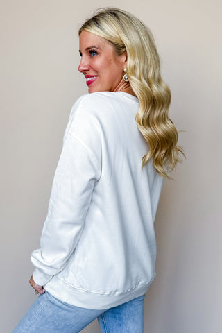 Sequin Rodeo White Pullover Long Sleeve Top