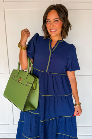 The Kinsley Midi Dress in Navy by Mary Square