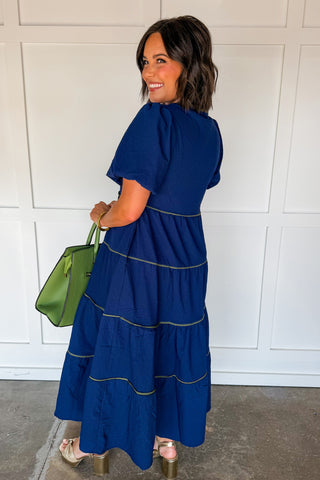 The Kinsley Midi Dress in Navy by Mary Square