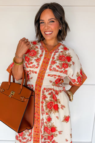 Sunset Rose Button Front Midi Dress