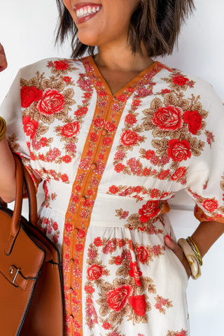 Sunset Rose Button Front Midi Dress