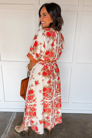 Sunset Rose Button Front Midi Dress