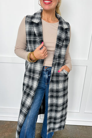 Sweater Weather Long Plaid Vest