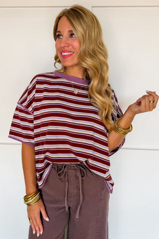 Vintage Ease Stripe Top in Plum