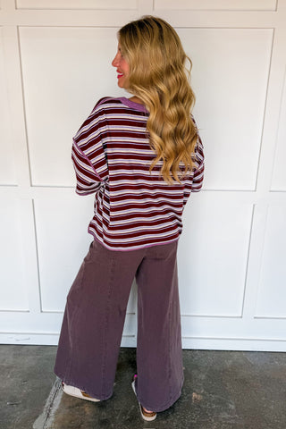 Vintage Ease Stripe Top in Plum