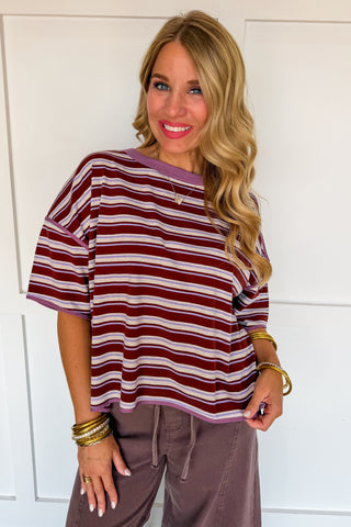Vintage Ease Stripe Top in Plum