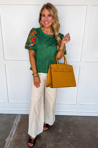 The Aspen Suede Embroidered Floral Top