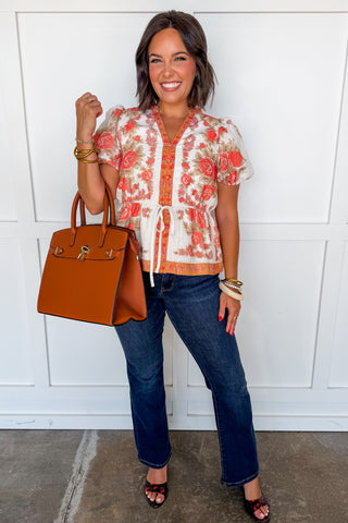 Sunset Rose Button Front Peplum Top