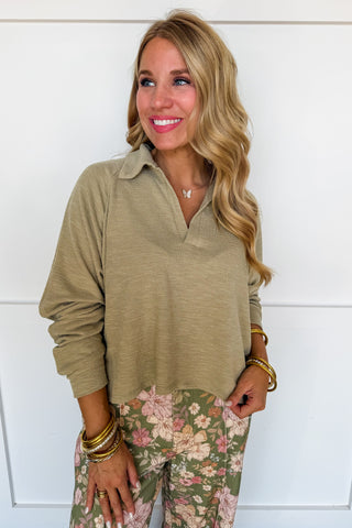 Always Ready Collared Top in Sage