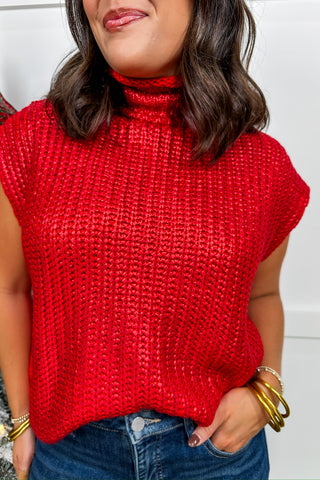 Festive Flair Mock Neck Shimmery Sweater in Red