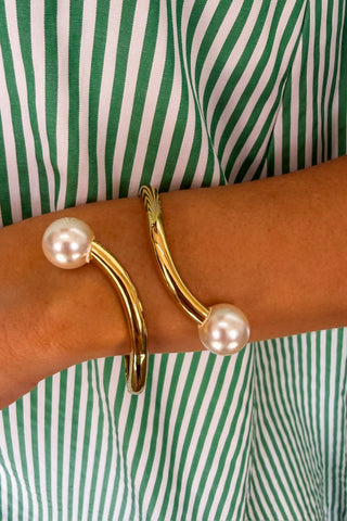 Kind Of A Moment Double Pearl Bangle in Gold by Treasure Jewels