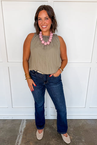 The Mary Bubble Hem Top in Light Olive