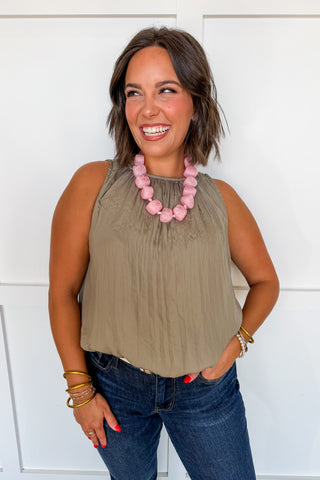 The Mary Bubble Hem Top in Light Olive